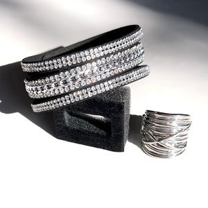 NWOT Bling Wrap Bracelet + Silver Fashion Ring (one size fits all ring)